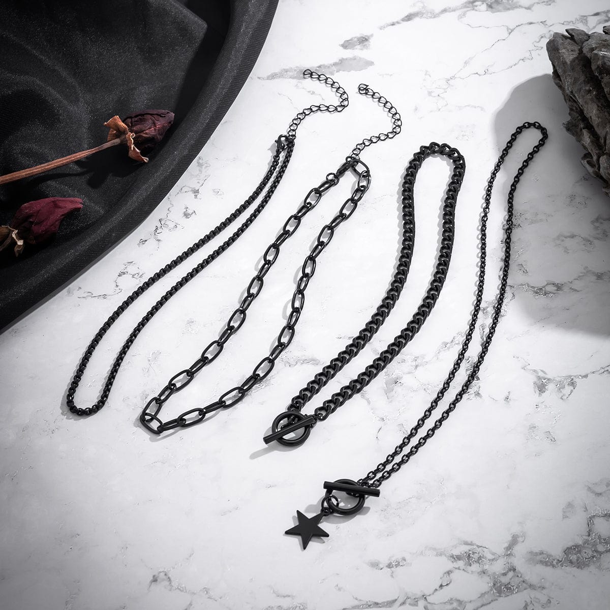 Chic Layered Toggle Clasp Star Pendant Chain Necklace Set - ArtGalleryZen