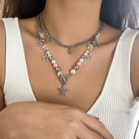 Thumbnail for Chic Layered Toggle Clasp Star Tassel Pearl Crystal Chain Necklace Set