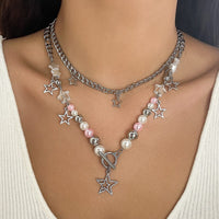 Thumbnail for Chic Layered Toggle Clasp Star Tassel Pearl Crystal Chain Necklace Set