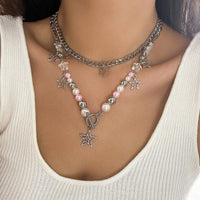 Thumbnail for Chic Layered Toggle Clasp Star Tassel Pearl Crystal Chain Necklace Set