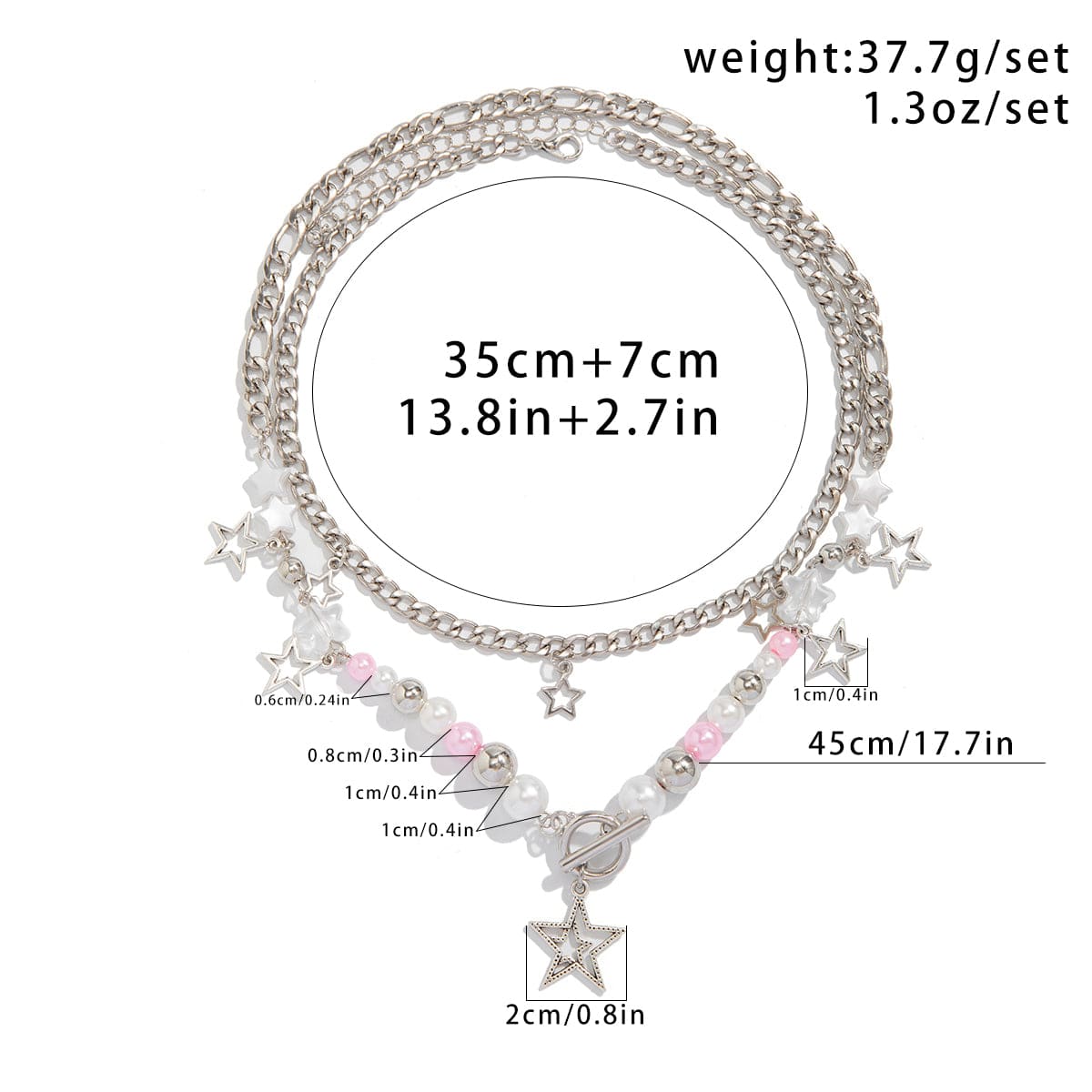 Chic Layered Toggle Clasp Star Tassel Pearl Crystal Chain Necklace Set