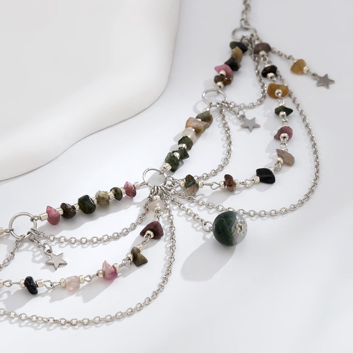 Chic Layered Turquoise Stone Tassel Necklace - ArtGalleryZen