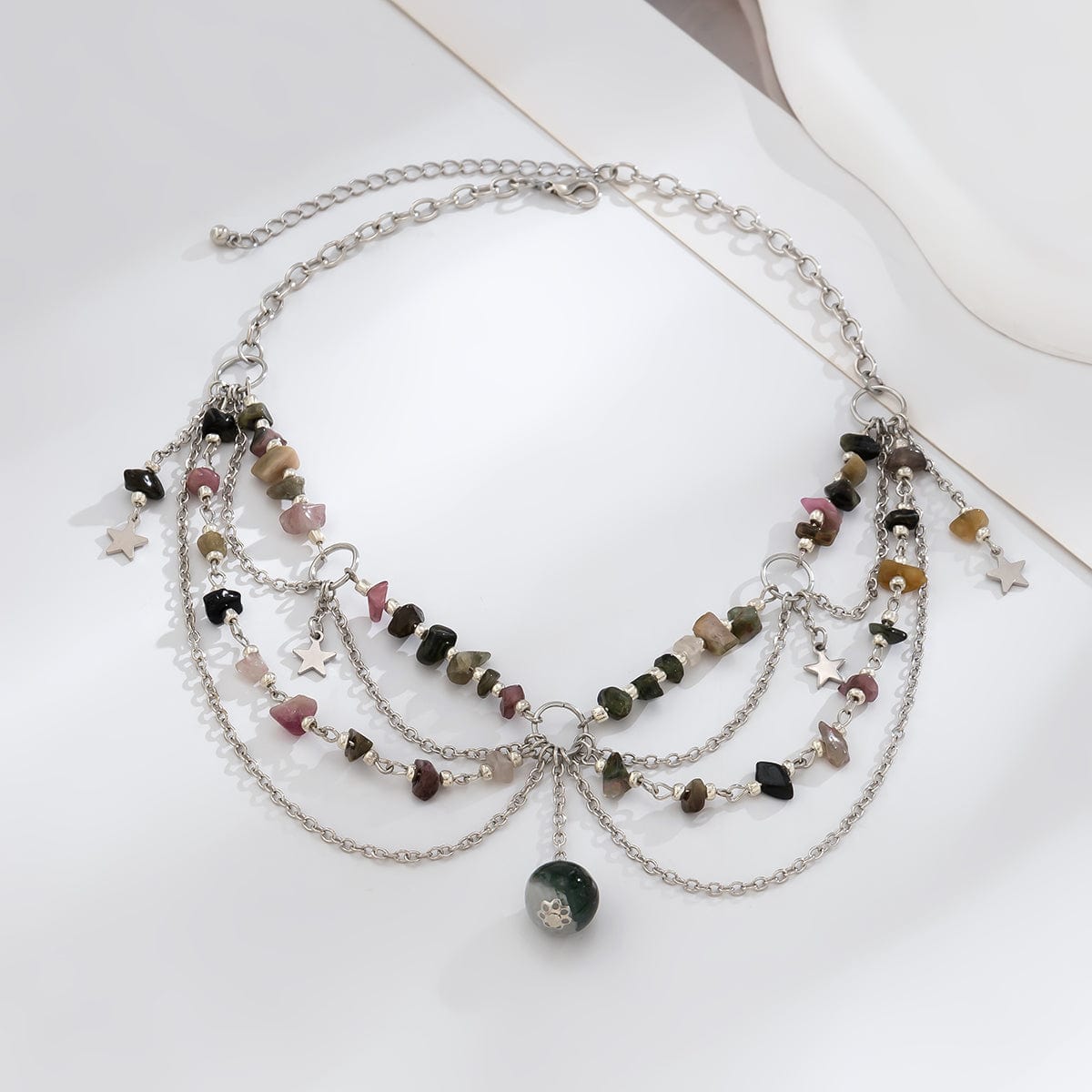 Chic Layered Turquoise Stone Tassel Necklace - ArtGalleryZen