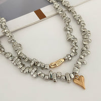 Thumbnail for Chic Layered Two Tone Heart Charm Irregular Beaded Choker Necklace Set - ArtGalleryZen