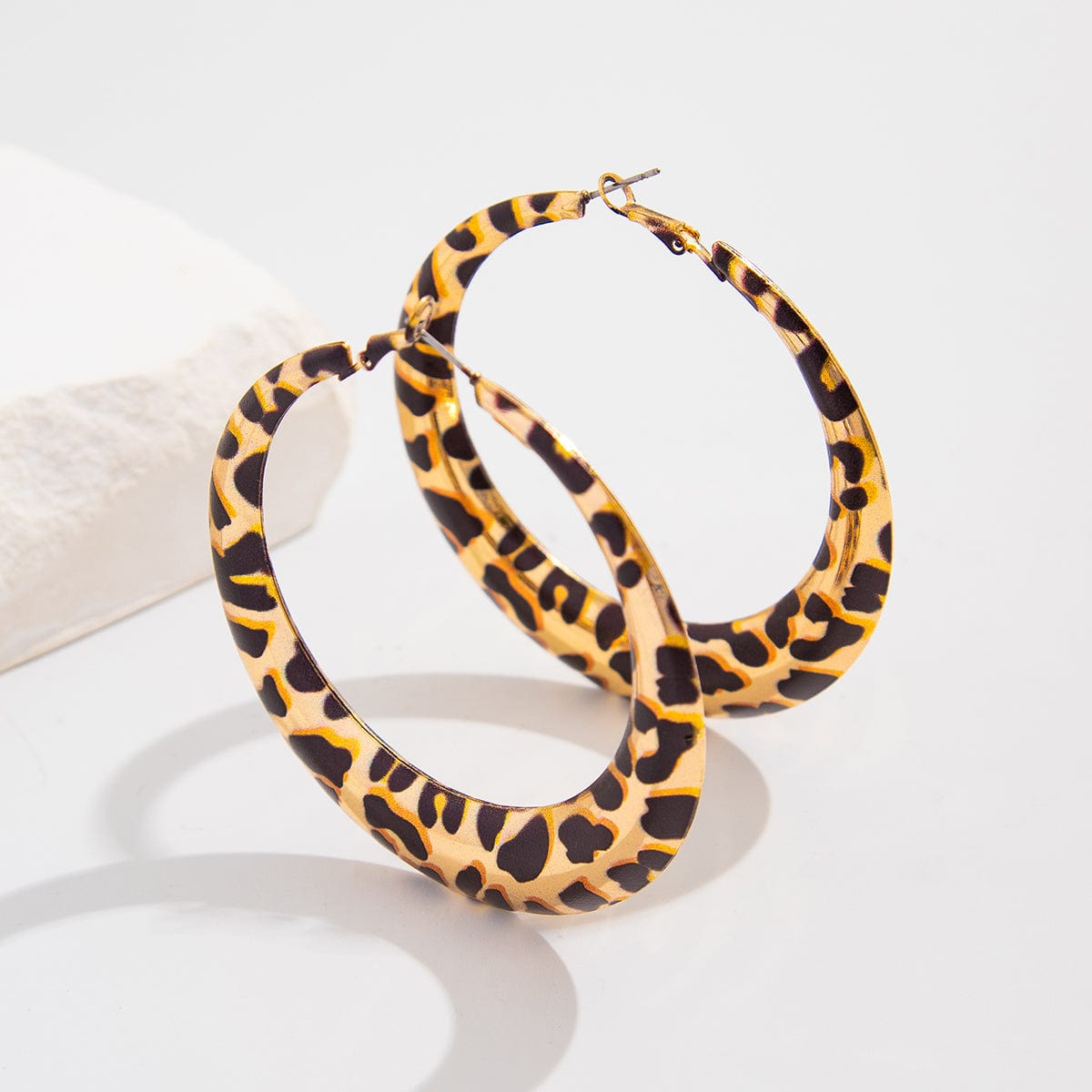 Chic Leopard Pattern Chunky Hoop Earrings - ArtGalleryZen