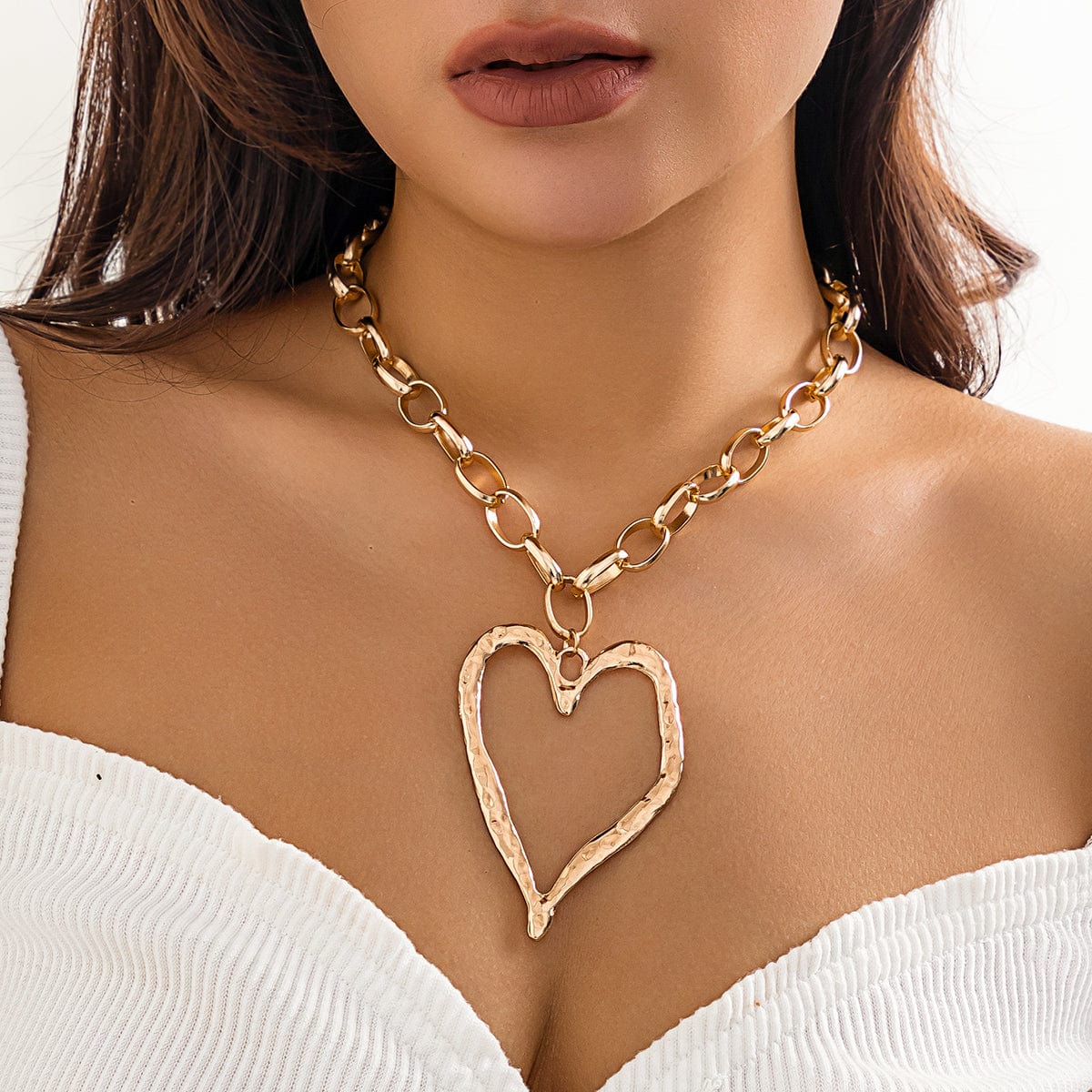 Chic Liquid Heart Pendant Cable Chain Necklace - ArtGalleryZen