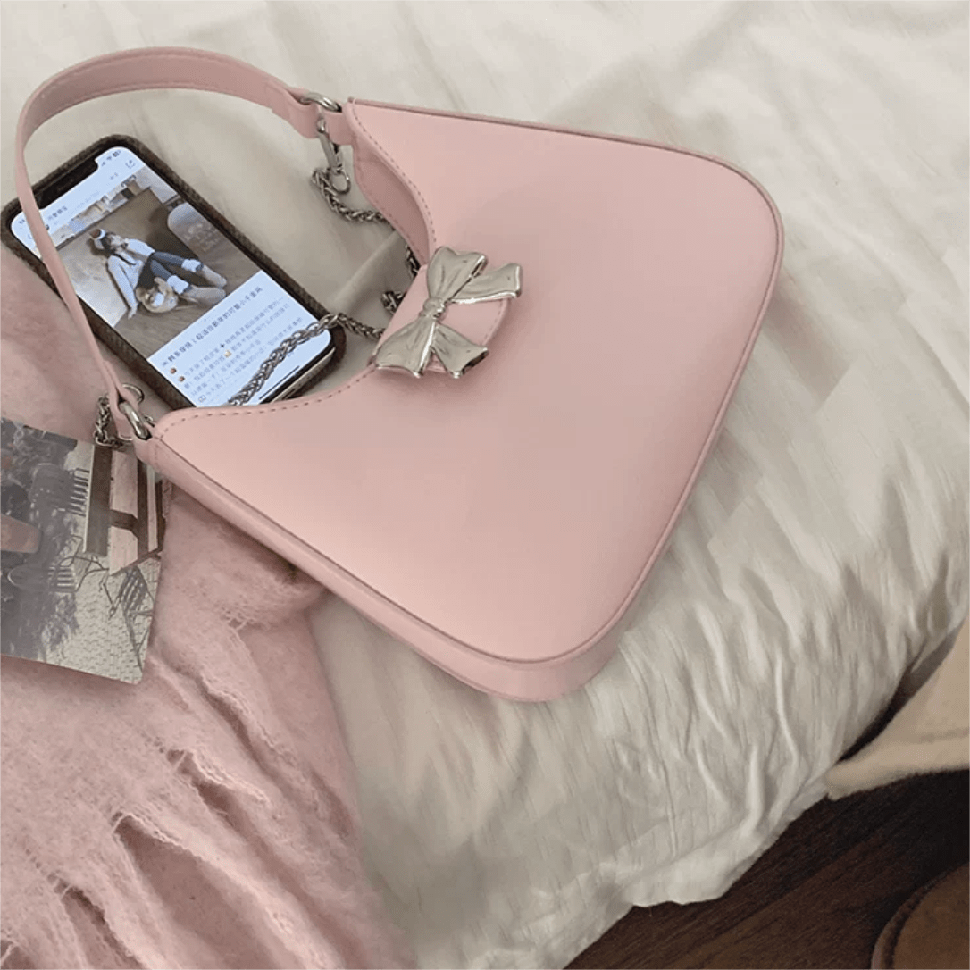 Chic Metallic Bowknot Leather Shoulder Crossbody Bag - ArtGalleryZen