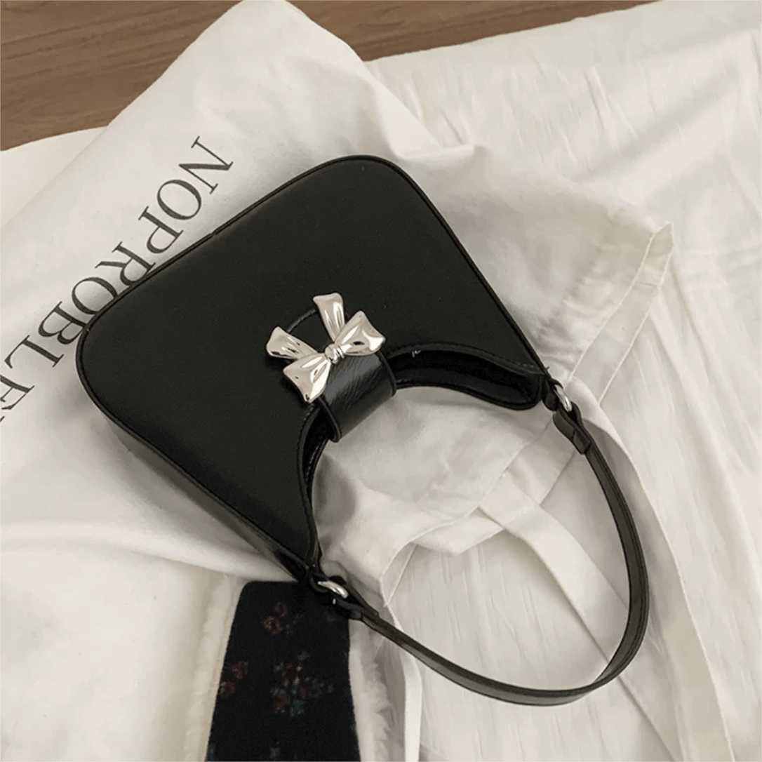 Chic Metallic Bowknot Leather Shoulder Crossbody Bag - ArtGalleryZen