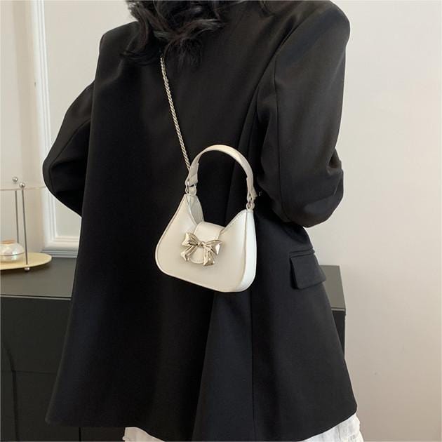 Chic Metallic Bowknot Leather Shoulder Crossbody Bag