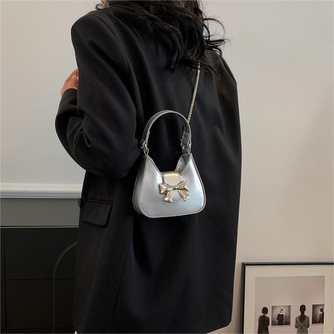 Chic Metallic Bowknot Leather Shoulder Crossbody Bag