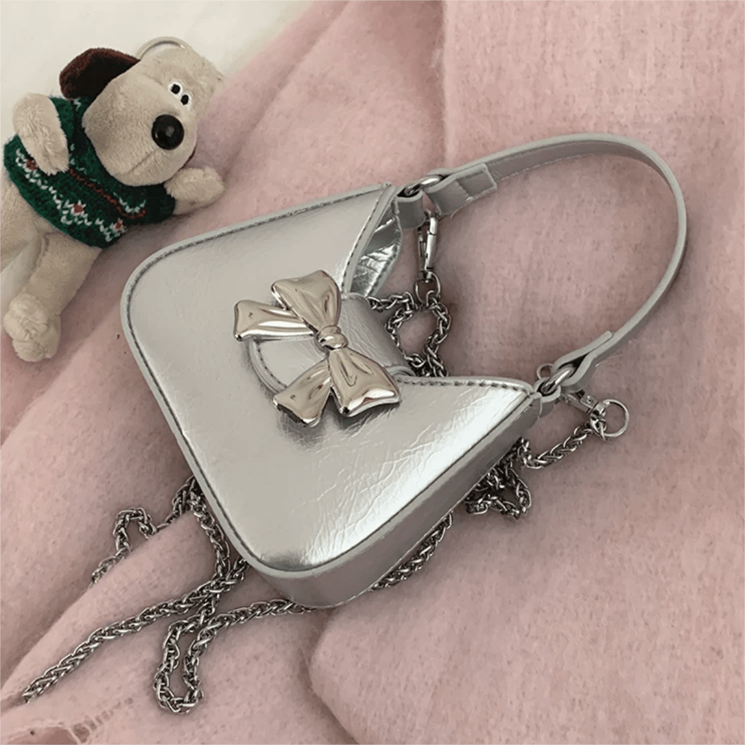 Chic Metallic Bowknot Leather Shoulder Crossbody Bag