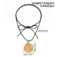 Thumbnail for Chic Metallic Rose Flower Pendant Wax Cord String Necklace