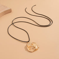 Thumbnail for Chic Metallic Rose Flower Pendant Wax Cord String Necklace