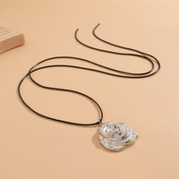 Thumbnail for Chic Metallic Rose Flower Pendant Wax Cord String Necklace