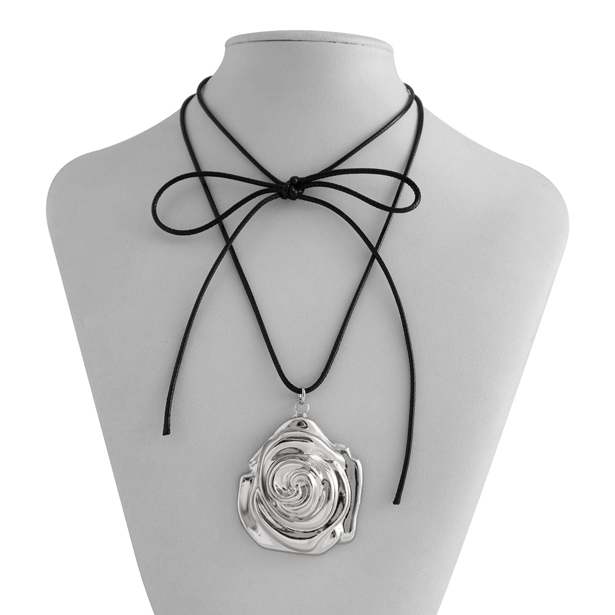 Chic Metallic Rose Flower Pendant Wax Cord String Necklace