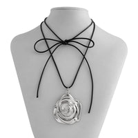 Thumbnail for Chic Metallic Rose Flower Pendant Wax Cord String Necklace