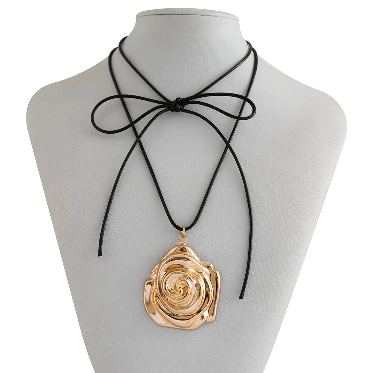 Chic Metallic Rose Flower Pendant Wax Cord String Necklace