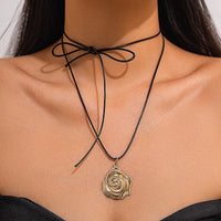 Thumbnail for Chic Metallic Rose Flower Pendant Wax Cord String Necklace