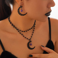 Thumbnail for Chic Moon Pendant Crystal Chain Necklace Earrings Set