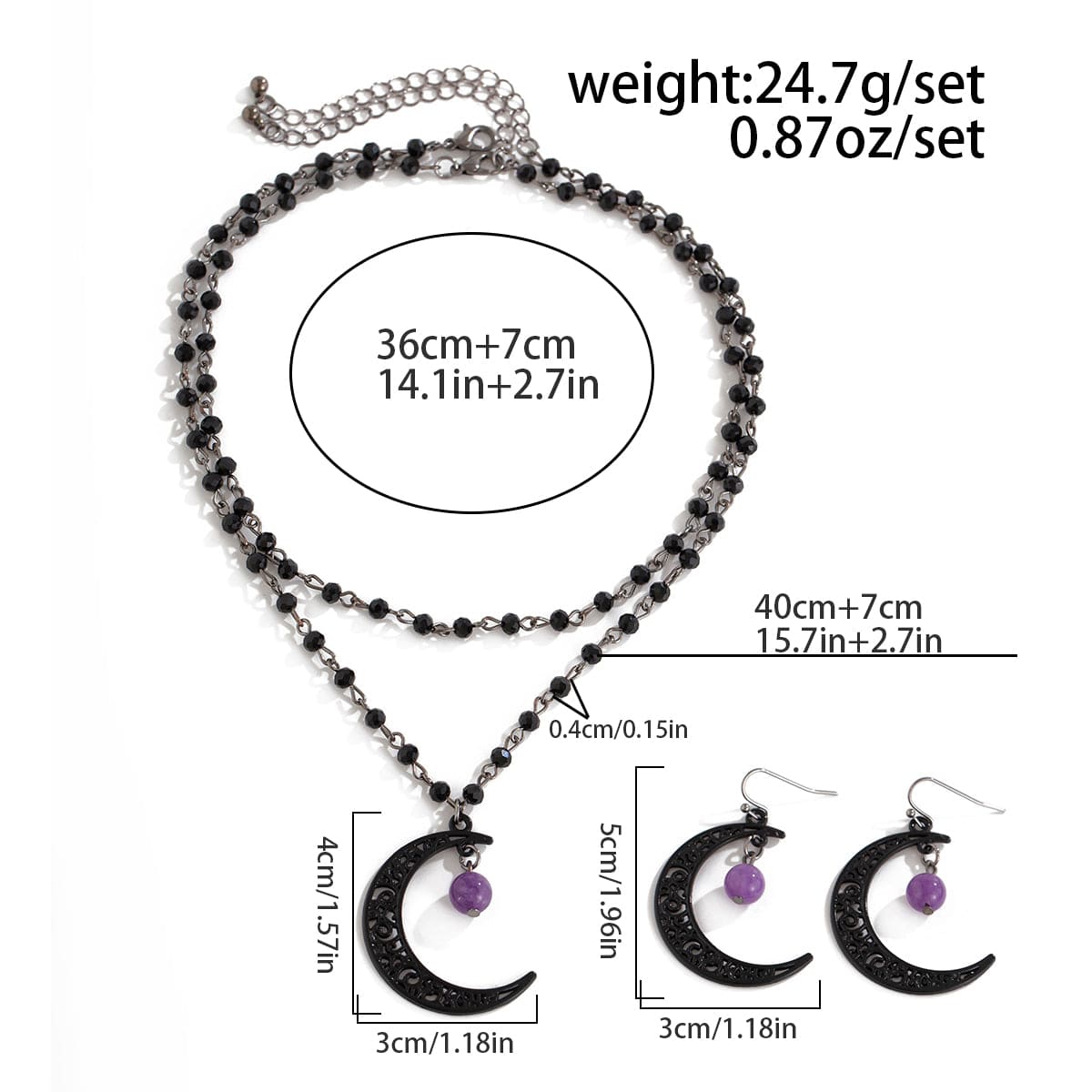 Chic Moon Pendant Crystal Chain Necklace Earrings Set