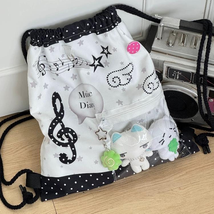 Chic Music Diary Kpop Fan Display Drawstring Backpack - ArtGalleryZen