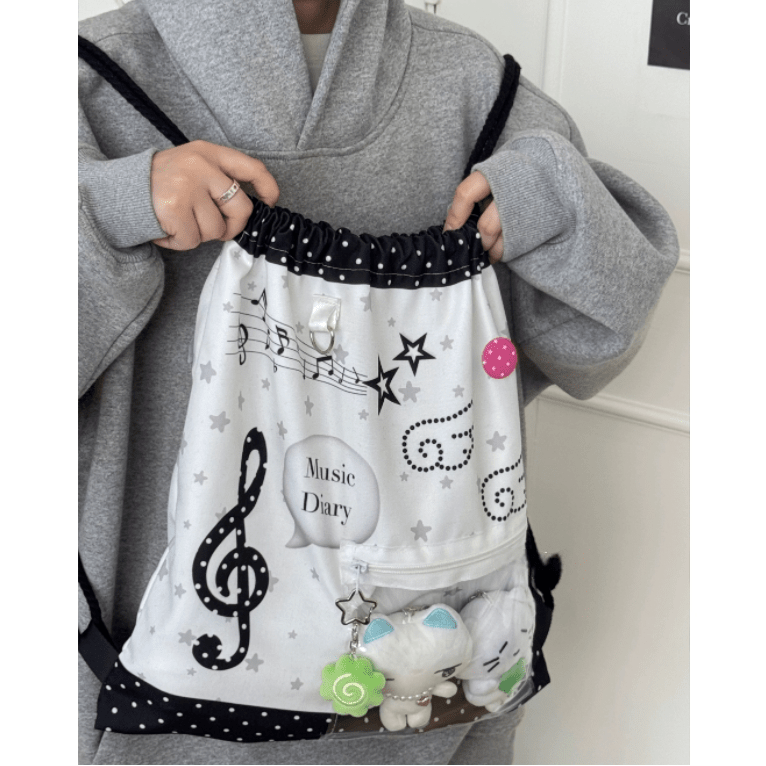 Chic Music Diary Kpop Fan Display Drawstring Backpack - ArtGalleryZen