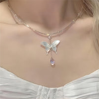Thumbnail for Chic Natural Pearl Shell Butterfly Pendant Crystal Necklace - ArtGalleryZen