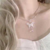 Thumbnail for Chic Natural Pearl Shell Butterfly Pendant Crystal Necklace - ArtGalleryZen