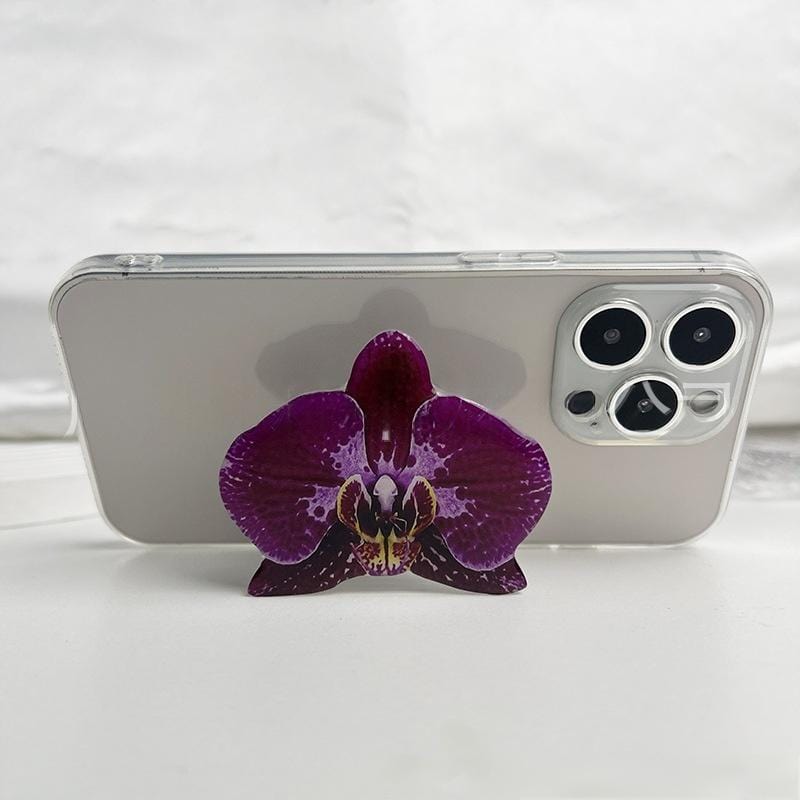 Chic Orchid Flower Acrylic Foldable Phone Grip Phone Stand - ArtGalleryZen