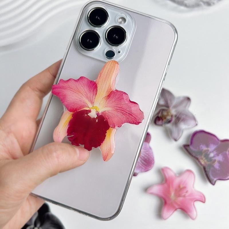 Chic Orchid Flower Acrylic Foldable Phone Grip Phone Stand - ArtGalleryZen