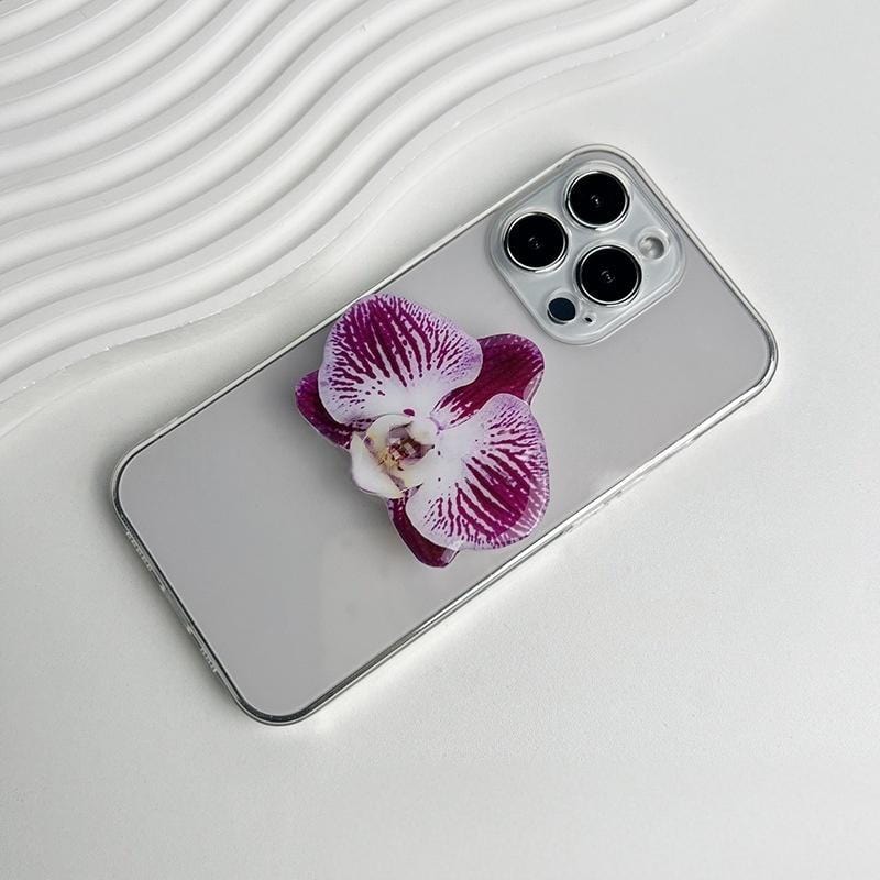 Chic Orchid Flower Acrylic Foldable Phone Grip Phone Stand - ArtGalleryZen