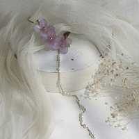 Thumbnail for Chic Peach Blossom Flower Pearl Long Chain Ear Clip Earring - ArtGalleryZen