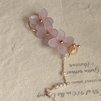 Thumbnail for Chic Peach Blossom Flower Pearl Long Chain Ear Clip Earring - ArtGalleryZen
