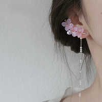 Thumbnail for Chic Peach Blossom Flower Pearl Long Chain Ear Clip Earring - ArtGalleryZen