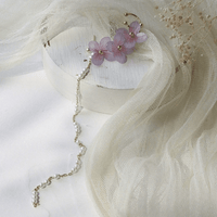 Thumbnail for Chic Peach Blossom Flower Pearl Long Chain Ear Clip Earring