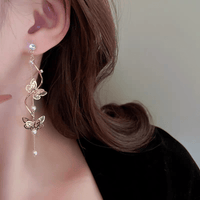 Thumbnail for Chic Pearl Chain Butterfly Dangle Earrings - ArtGalleryZen