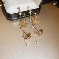 Thumbnail for Chic Pearl Chain Butterfly Dangle Earrings - ArtGalleryZen