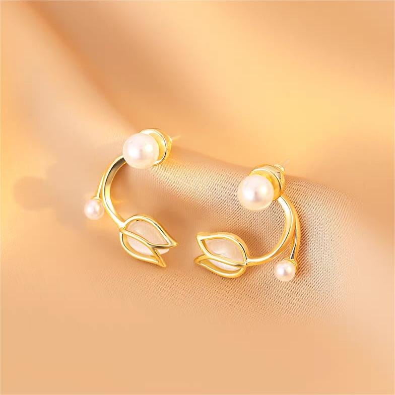 Chic Pearl Charm Opal Tulip Earrings - ArtGalleryZen