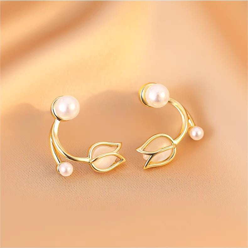 Chic Pearl Charm Opal Tulip Earrings - ArtGalleryZen