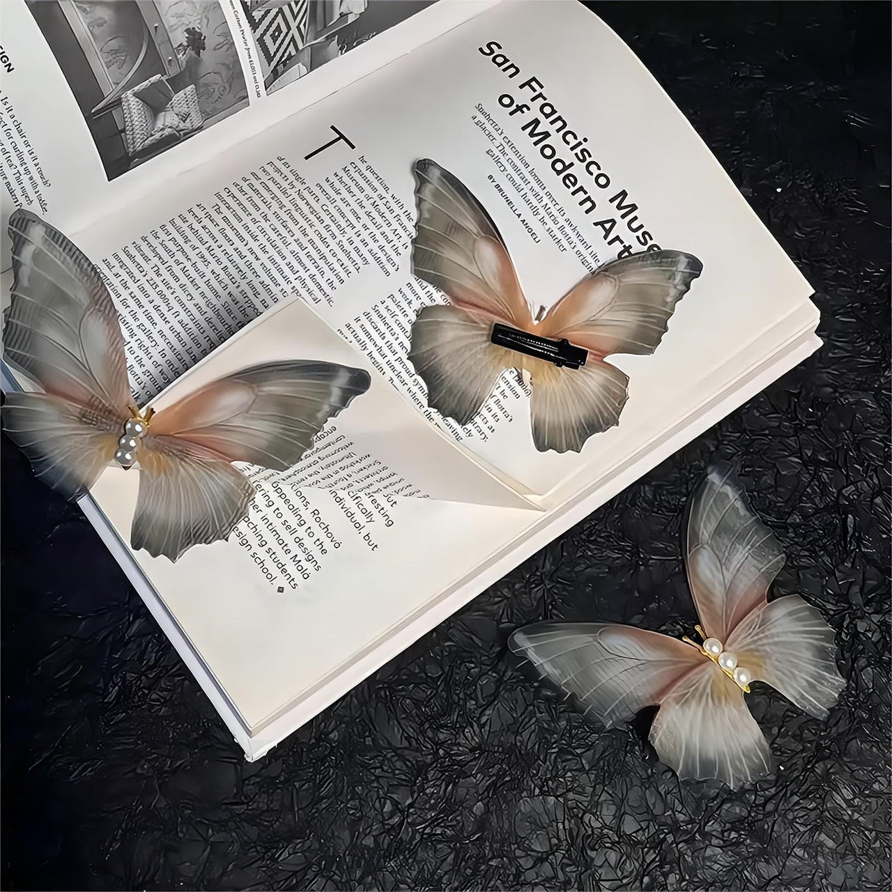 Chic Pearl Charm Sheer Mesh Butterfly Hair Clip - ArtGalleryZen