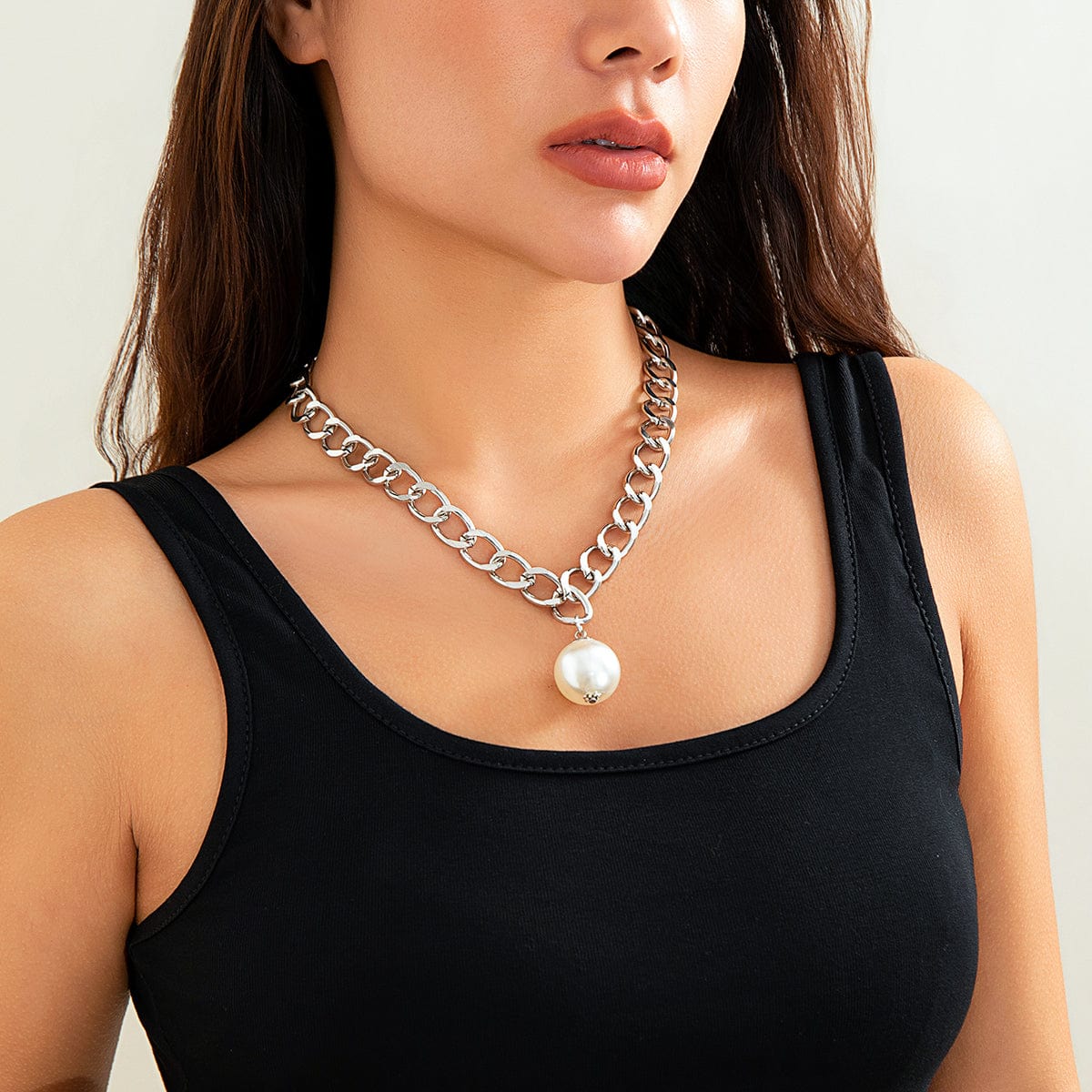 Chic Dangling Pearl Curb Chain Necklace - ArtGalleryZen