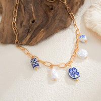 Thumbnail for Chic Pearl Floral Heart Ceramics Pendant Cable Chain Necklace - ArtGalleryZen