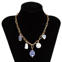 Thumbnail for Chic Pearl Floral Heart Ceramics Pendant Cable Chain Necklace - ArtGalleryZen