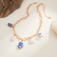 Thumbnail for Chic Pearl Floral Heart Ceramics Pendant Cable Chain Necklace - ArtGalleryZen