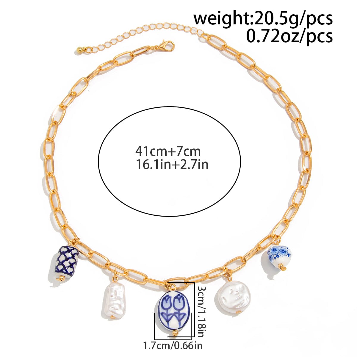 Chic Pearl Floral Heart Ceramics Pendant Cable Chain Necklace - ArtGalleryZen