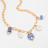 Thumbnail for Chic Pearl Floral Heart Ceramics Pendant Cable Chain Necklace - ArtGalleryZen