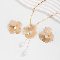 Thumbnail for Chic Pearl Flower Pendant Herringbone Chain Necklace Earrings Set