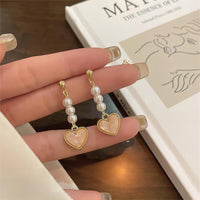 Thumbnail for Chic Pearl Heart Dangle Earrings - ArtGalleryZen