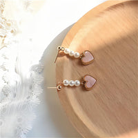 Thumbnail for Chic Pearl Heart Dangle Earrings - ArtGalleryZen