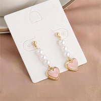 Thumbnail for Chic Pearl Heart Dangle Earrings - ArtGalleryZen